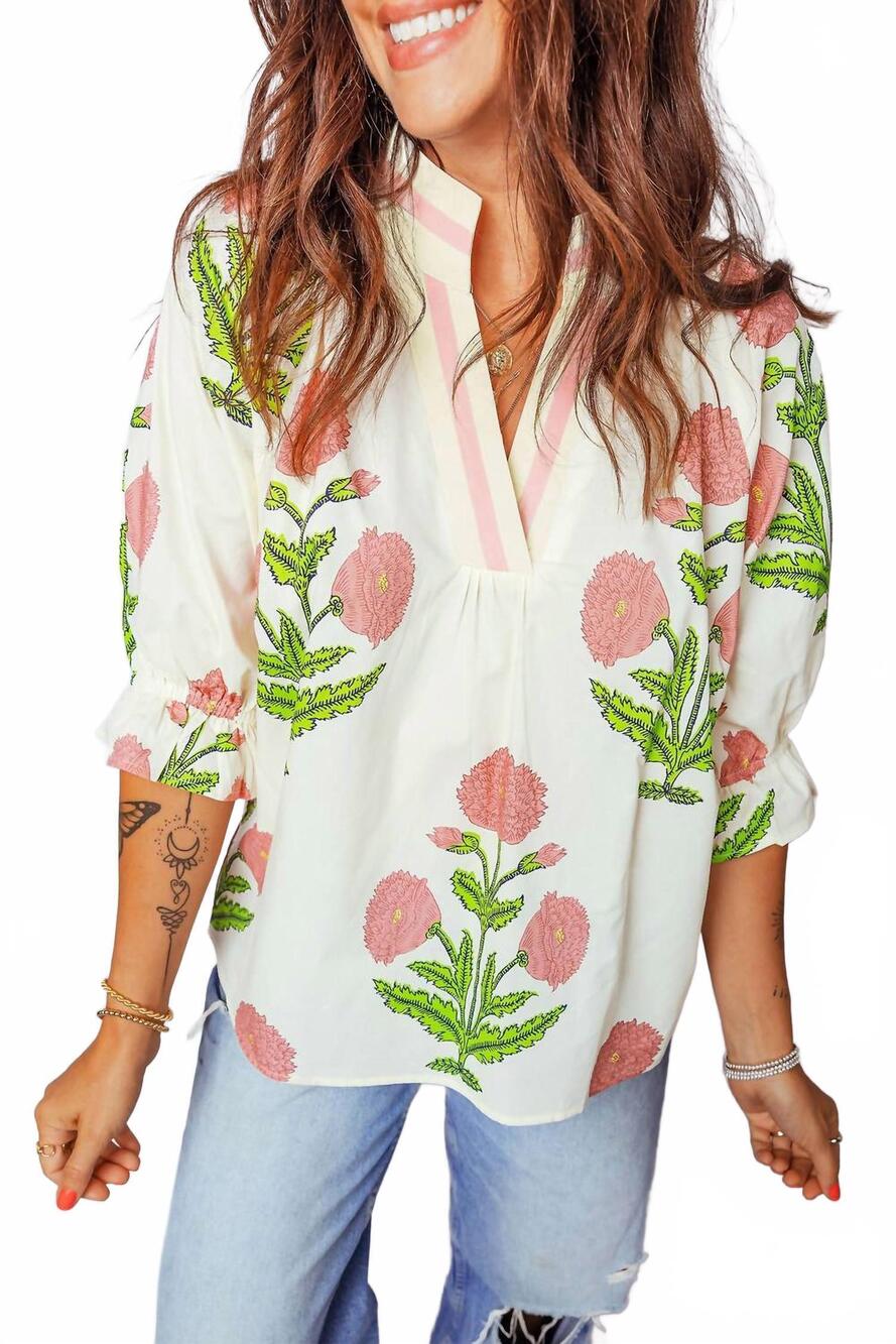 NEW LITTLE DAISY CLOSET spring wild flower v neck blouse in pink